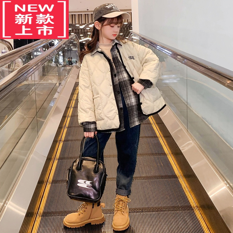 可莉允女童秋冬外套2022新款洋气时髦儿童女孩大童加厚棉服冬季夹棉棉袄