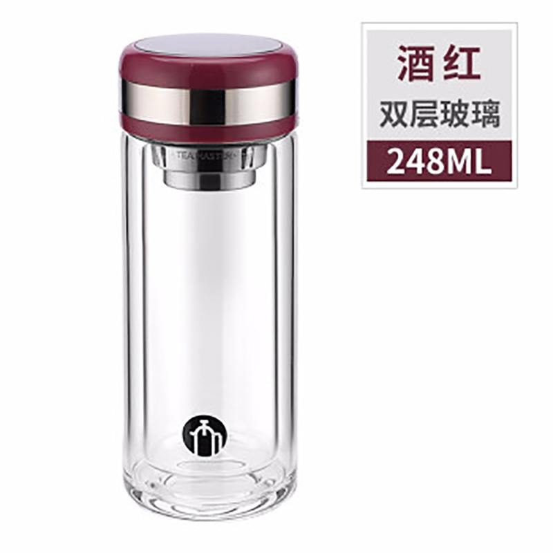 茶马仕双层玻璃杯T2 TM-2021酒红(100只起订,低于起订量不发货)