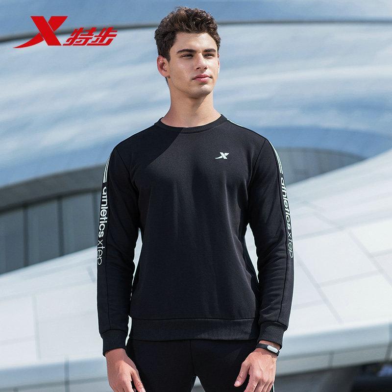 特步(Xtep)男运动卫衣正品2018秋新款运动长袖潮流针织上衣男士厚款套头衫882329059512