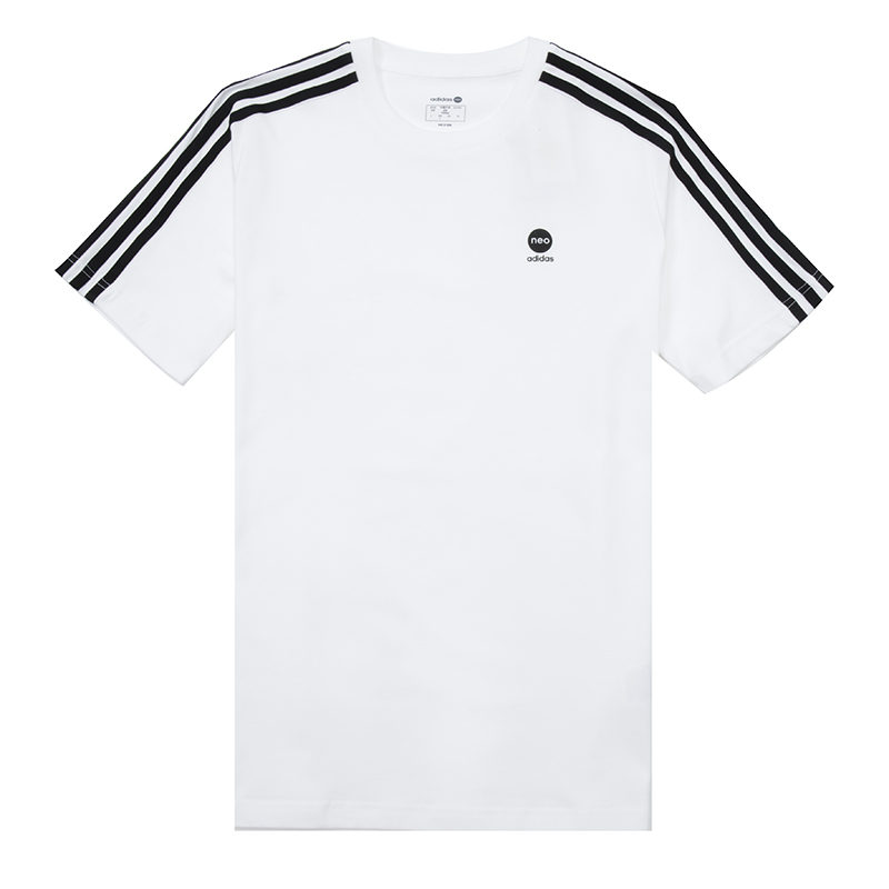 阿迪达斯(Adidas)NEO短袖男装套头衫夏季款运动服透气时尚潮流三条纹圆领上衣T恤衫