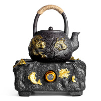 陶瓷电陶炉泡茶煮茶器茶具套装 龙腾万里提梁壶配四方荷韵电陶炉