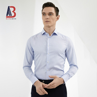 BAROMON/培罗蒙男装衬衫男士商务长袖衬衫纯棉寸衫男修身蓝色正装免烫衬衣新品男培羅蒙19017