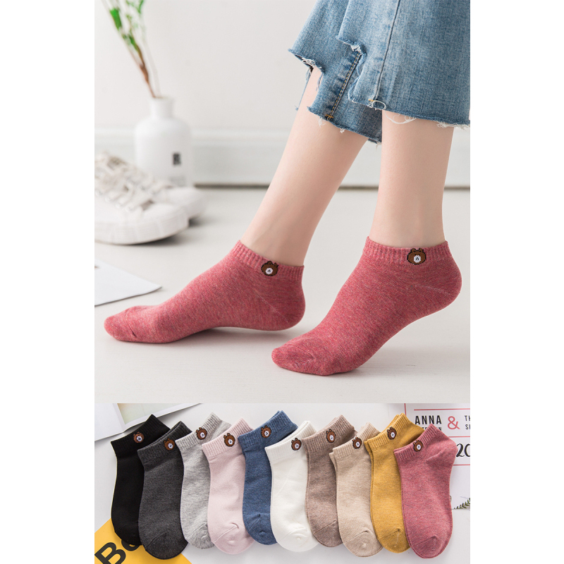 [10双]袜子女短袜浅口夏天薄款女士短筒可爱日系网红ins潮小熊船袜女