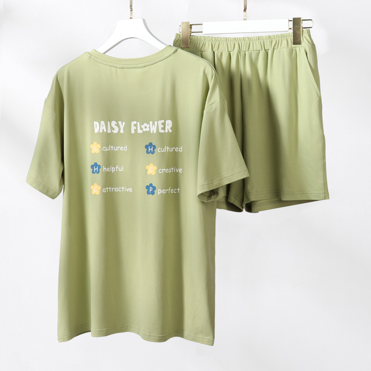 睡衣女夏女士家居服睡衣短袖套装可外穿居家服女夏季薄款夏天_025 牛油果绿 S