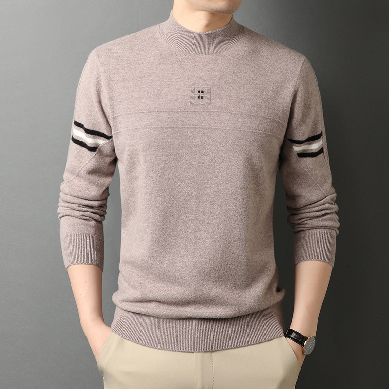 恒源祥品牌半高领100纯羊毛衫男厚修身男士毛衣时尚保暖打底衫上衣