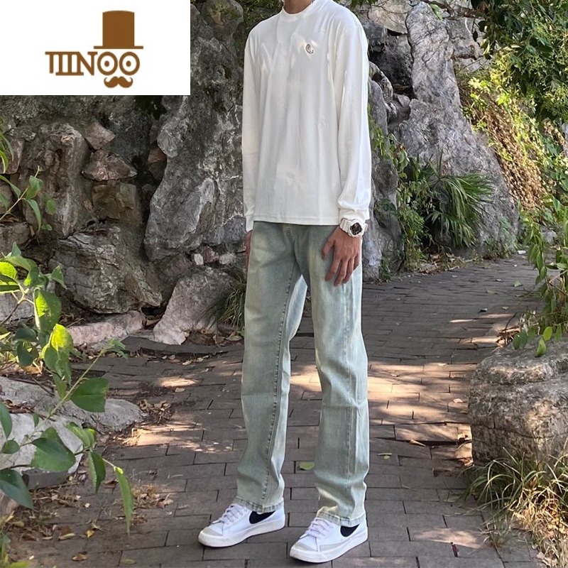 YANXU黄泥阔腿牛仔裤男夏季薄款宽松直筒休闲潮牌复古痞帅裤子美痞仔A高清大图