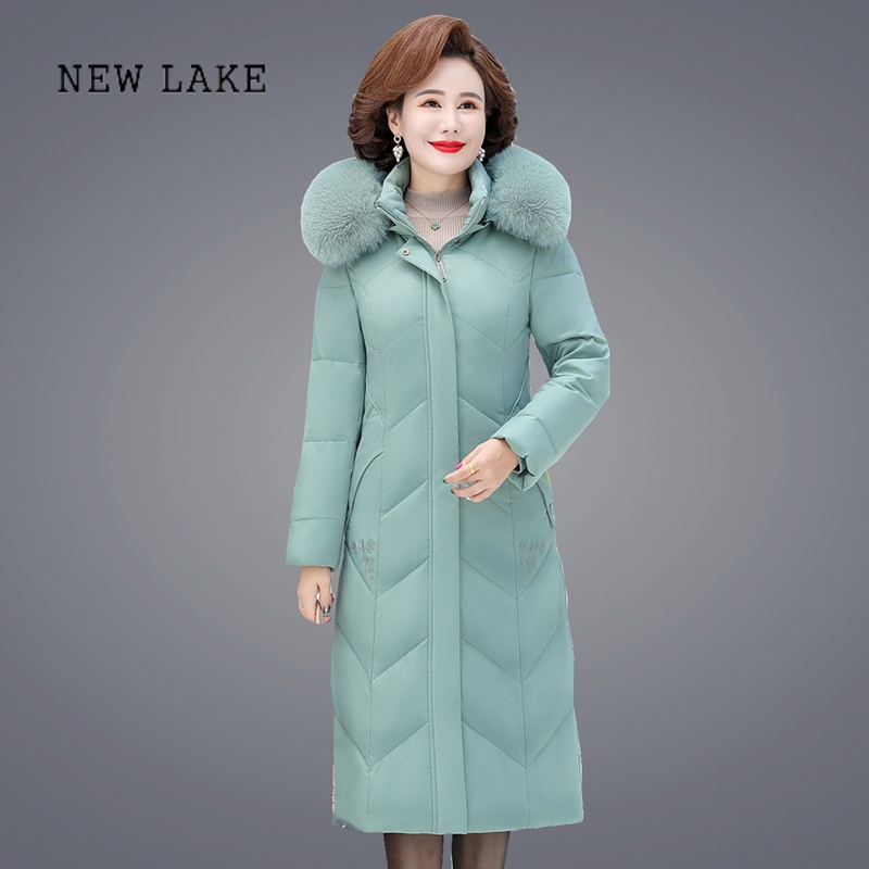 new lake妈妈冬装羽绒棉服中长款过膝中老年女装棉衣洋气大码加厚棉袄
