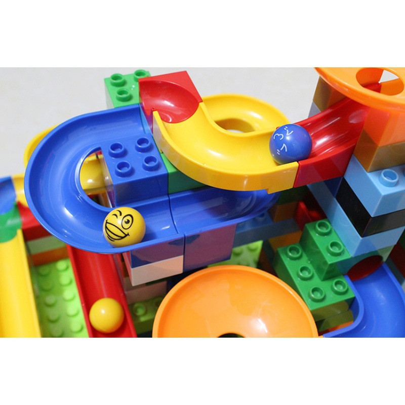 乐巧天工滚球轨道滑道积木大颗粒儿童拼装拼插疯狂开心球亲子互动玩具