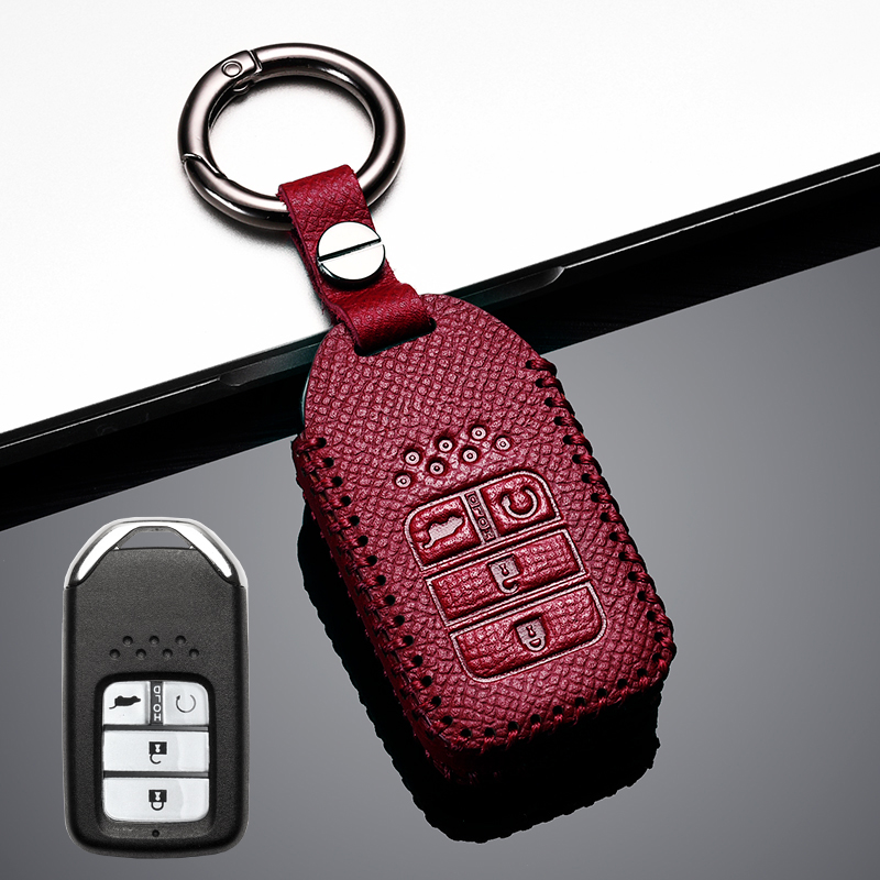 【补贴10%】适用于本田十代雅阁真皮钥匙套本田9.5代雅阁10代专用汽车钥匙扣汽车钥匙包 本田E款酒红色（智能四键）