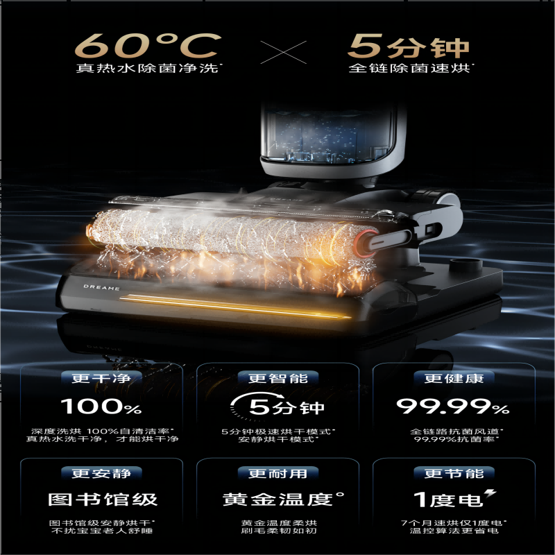 H30 Ultra无线智能洗地机60℃热水洗180°平躺360°热烘双助力