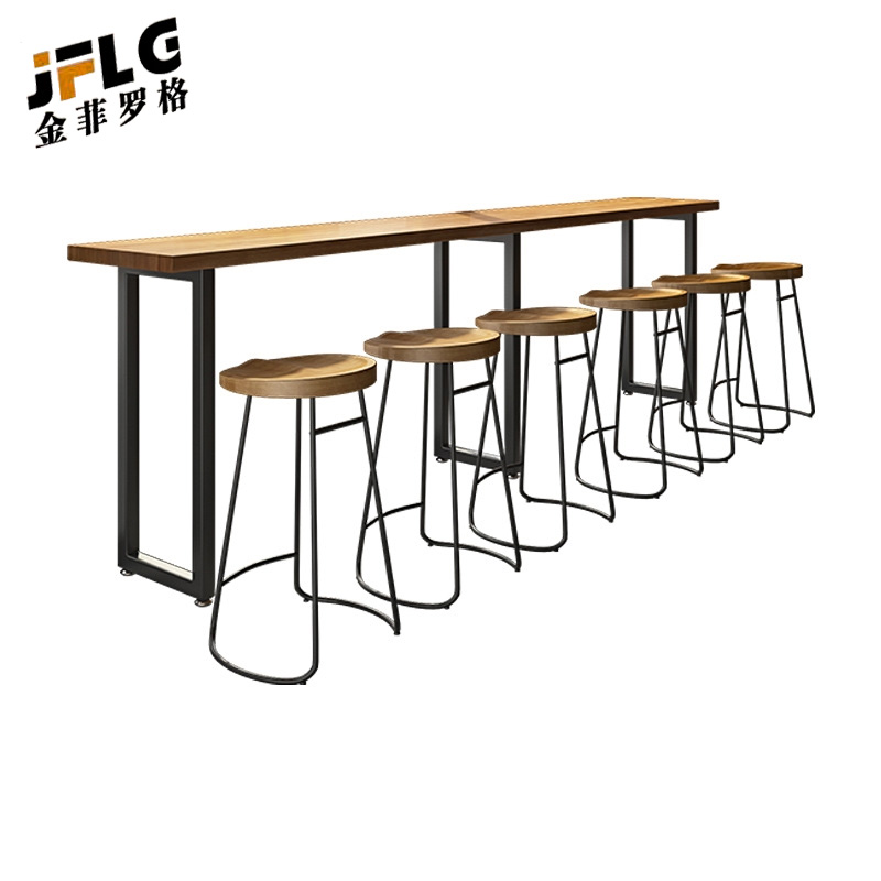 金菲罗格实木吧台桌家用阳台靠墙长桌铁艺吧台桌椅高清大图