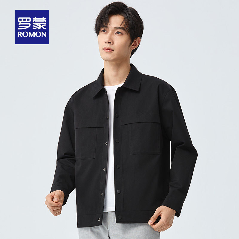 罗蒙男士短款夹克春秋新款时尚休闲翻领上衣中青年纯色外套男