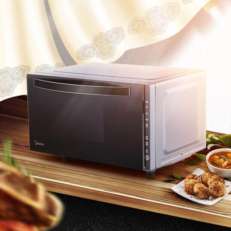 美的/Midea M3-208E 智能湿度感应20L加热黑色烧烤功能光波功能微波定时功能家用变频微波炉光波烧烤一体平板
