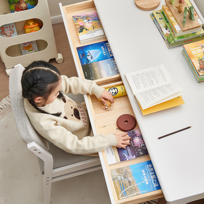 全友家居儿童书桌全实木学习桌椅子套装小学生人体工学写字台高清大图