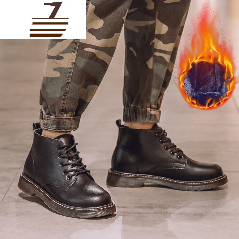 尗卡马丁靴男高帮潮男鞋加绒雪地靴百搭英伦风中帮工装真皮靴子男