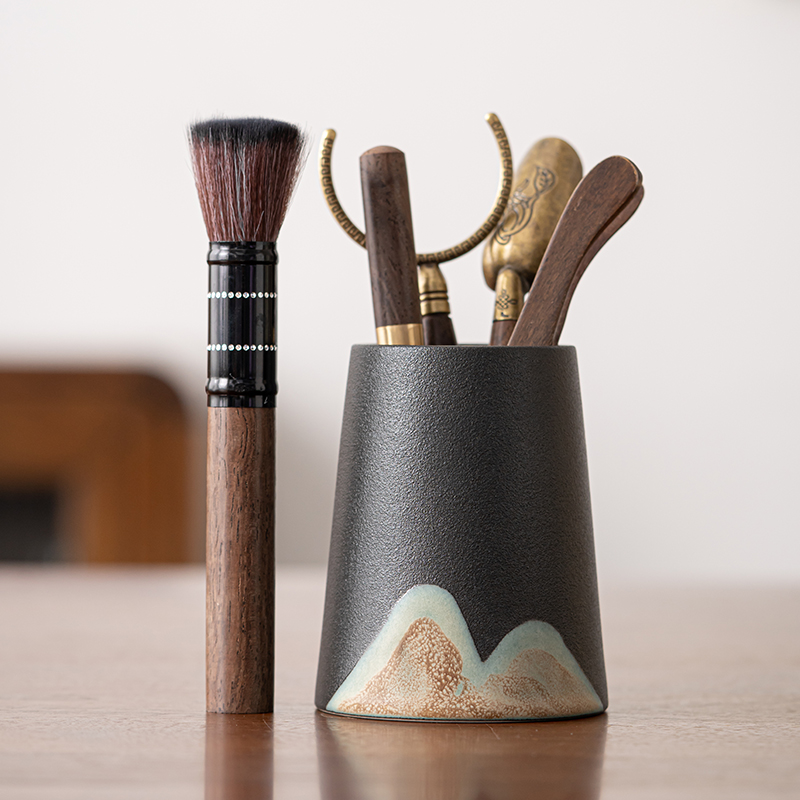 苏氏陶瓷(SUSHI CERAMICS)茶具配件茶道手绘彩画六君子 实木茶夹杯夹高清大图
