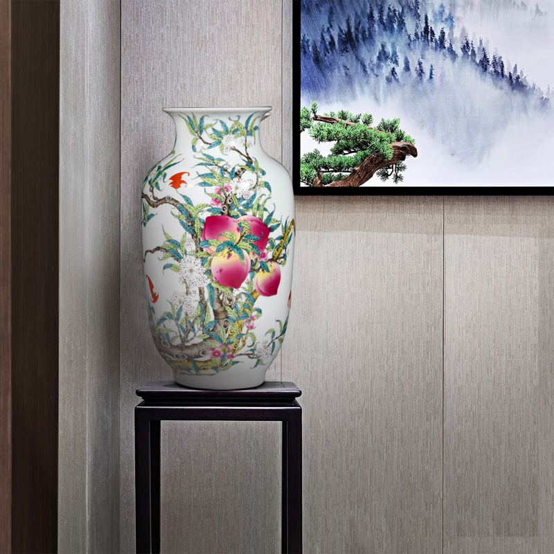 LICHEN 陶瓷花瓶摆件景德镇新中式家居装饰摆设办公室艺术品瓷器粉彩九桃 冬瓜款中号