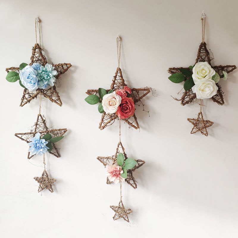 红玫瑰-2星+灯 墙面装饰挂件房间装饰品客厅卧室墙壁奶茶店铺室内创意墙上仿真花图片