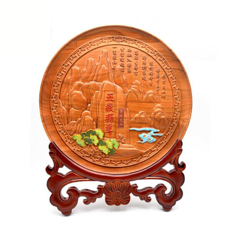 中华特色泰安馆泰山桃木王五岳独尊景泰蓝掐丝看盘桃木工艺品肥城特产