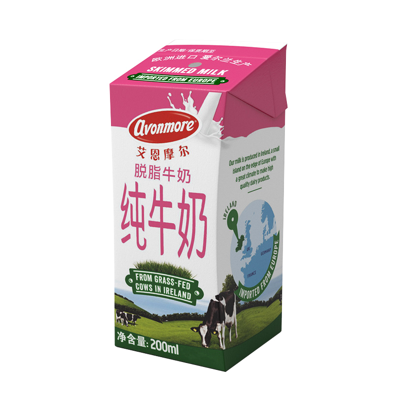 爱尔兰原装进口 艾恩摩尔(AVONMORE)脱脂纯牛奶200ml*12