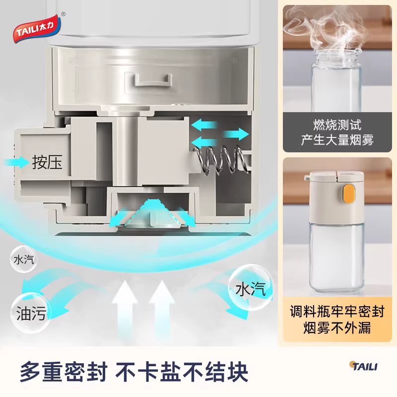 太力密封防潮防结块180ml两用玻璃盐罐厨房收纳调味盒可倒可撒不漏设计高清大图