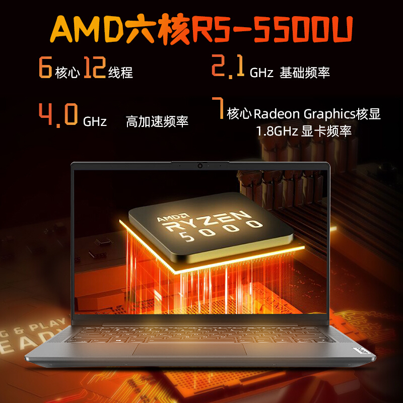 联想(Lenovo)小新Air14 2021锐龙R5(全新7nm)六核十二线程 轻薄笔记本电脑(R5-5500U/16G内存/512G固态/14英寸) 灰色 学生办公设计游戏网课本