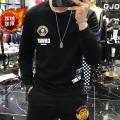 欧洲站2024男士冬季新款加绒加厚打底衫长袖体恤男休闲卫衣男上衣 XXL 黑色