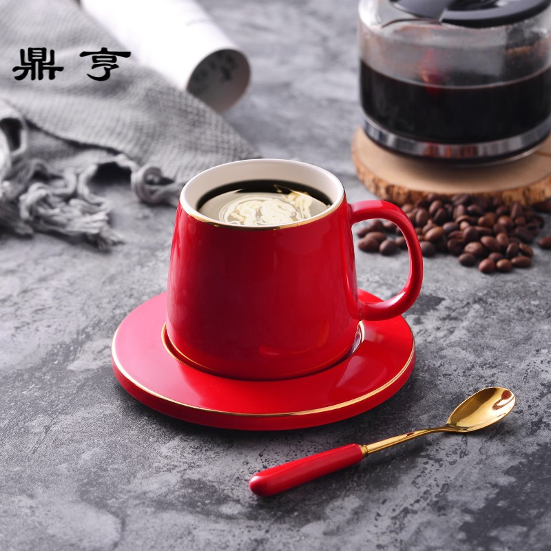 鼎亨欧式陶瓷咖啡杯套装 创意带托带勺马克杯家用水杯办公茶杯礼