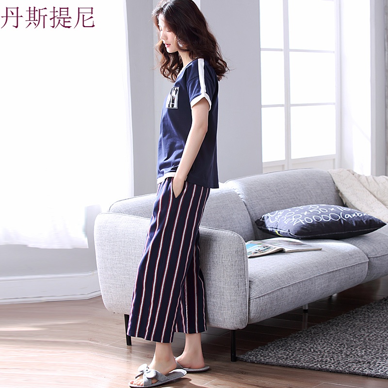 睡衣女夏季短袖套装纯棉薄款宽松女士家居服两件套可外穿