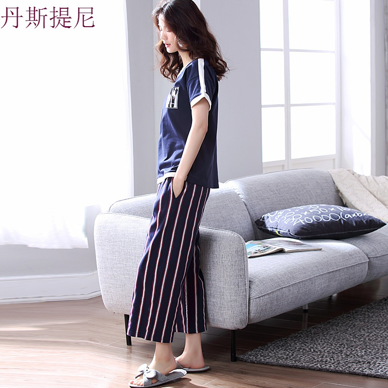睡衣女夏季短袖套装纯棉薄款宽松女士家居服两件套可外穿
