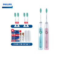 【情人套装粉绿】飞利浦（Philips）充电式声波震动电动牙刷HX6761+HX6711两分钟计时成人牙刷31000转