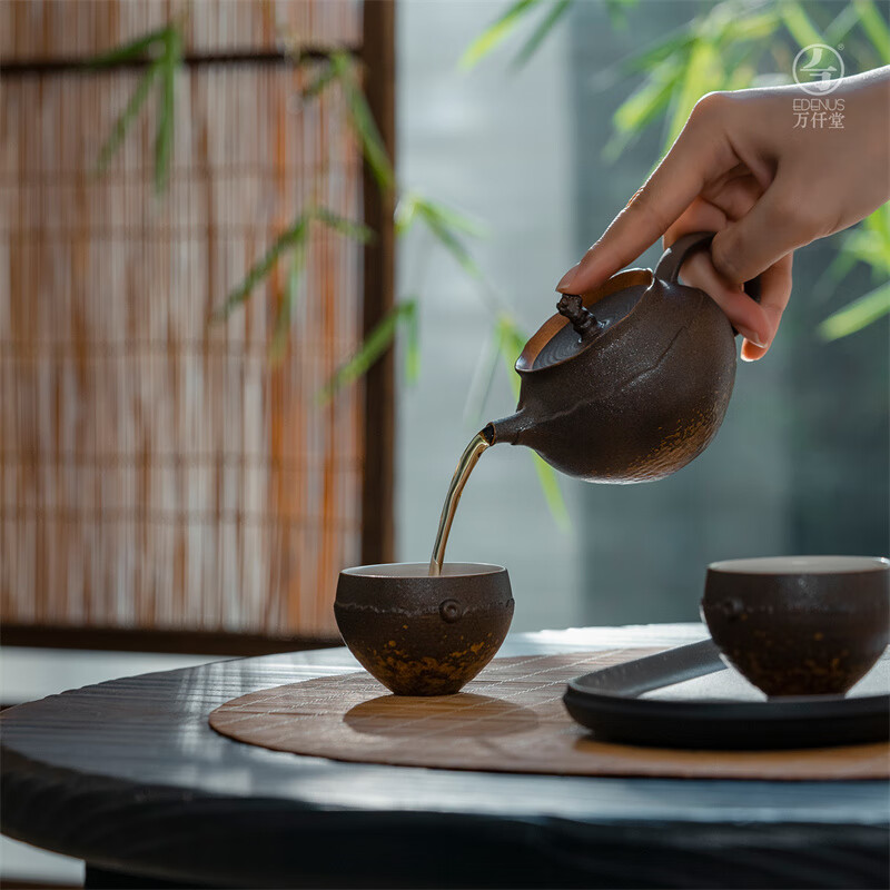 万仟堂(Edenus)整套茶具 高档送长辈家用带茶盘泡茶器全套礼盒 峰生水起·随手礼 黄锈釉(1壶2杯1盘1便携包)高清大图