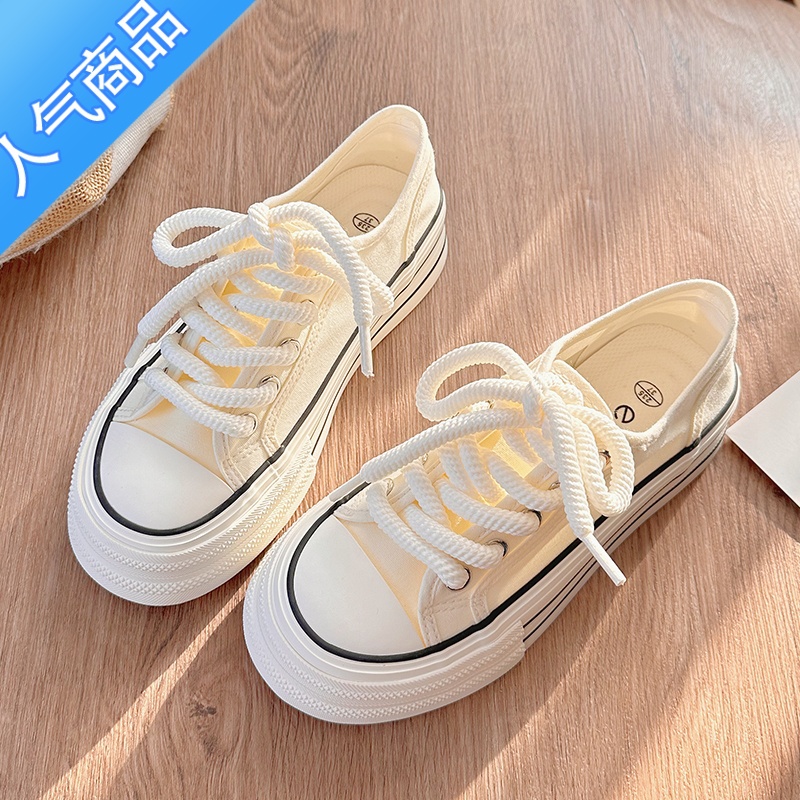 SUNTEK夏季鞋子百搭2023新款小白鞋女透气薄款chic潮厚底小众原创帆布新高清大图