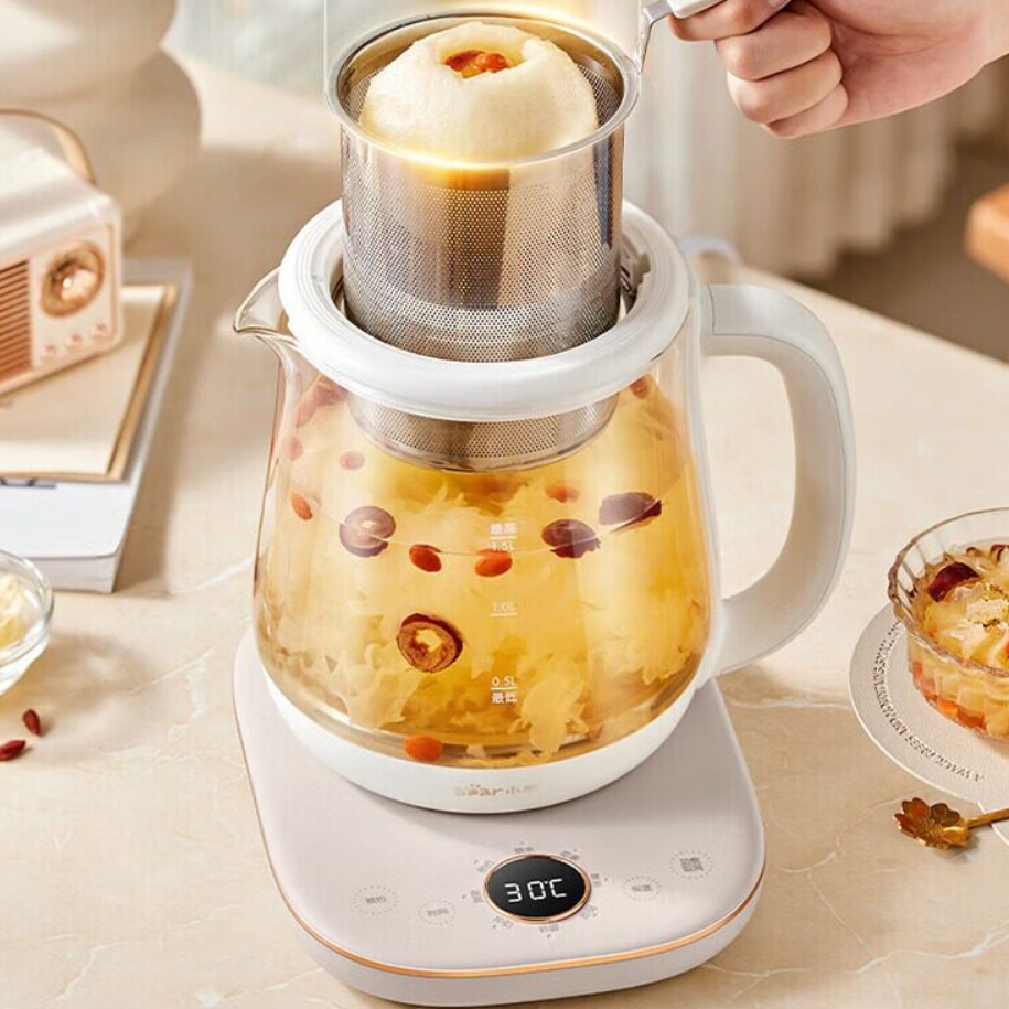 小熊bear养生壶1.5L玻璃煮茶器底盘加热800W多段保温大滤网高清大图