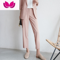 七斓西装外套女薄款垂感夏装2023新款韩版套装套洋气时尚小西服 M 烟粉九分裤单件