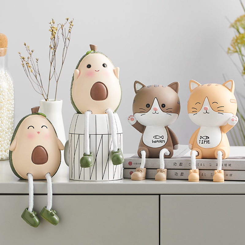 北欧创意可爱动物吊脚娃娃客厅小摆件家居饰品少女房间ins风装饰两只
