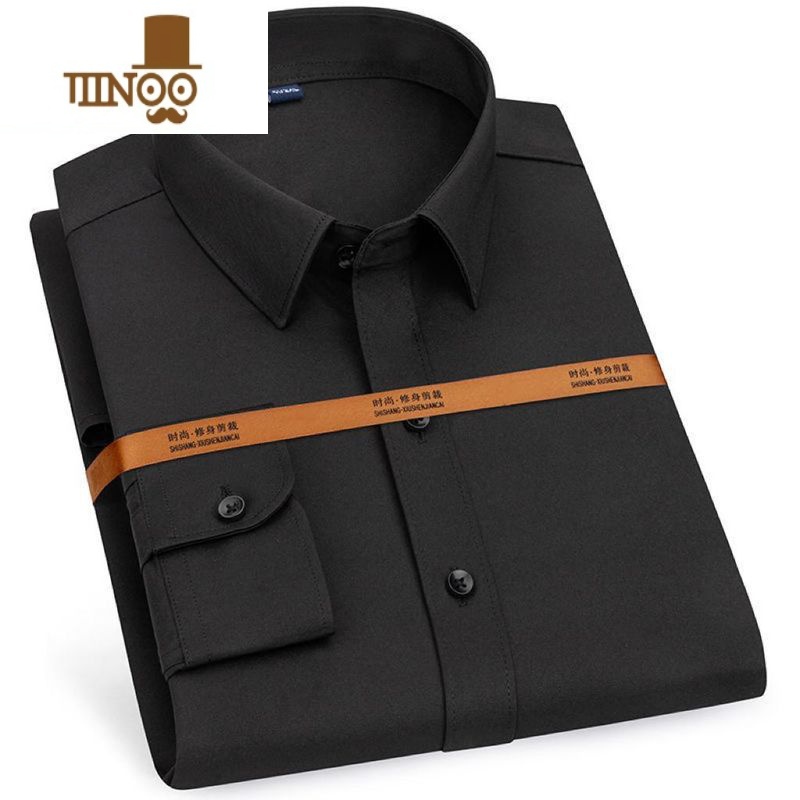 YANXU蓝色衬衫男长袖工作服商务工装长袖职业装正装韩版休闲白衬衣男装高清大图