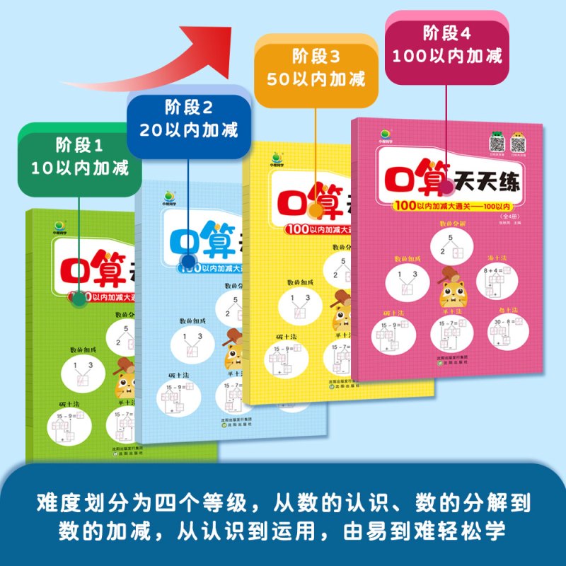 口算天天练[全4册] 小学通用 [正版]小橙同学数学100以内加减法凑十法口算天天练启蒙幼小衔接10//20/50/10