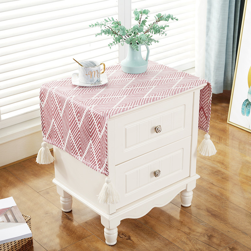 北欧棉麻床头柜盖布长方形电视柜布盖巾防尘罩多用巾防滑桌布方巾视频