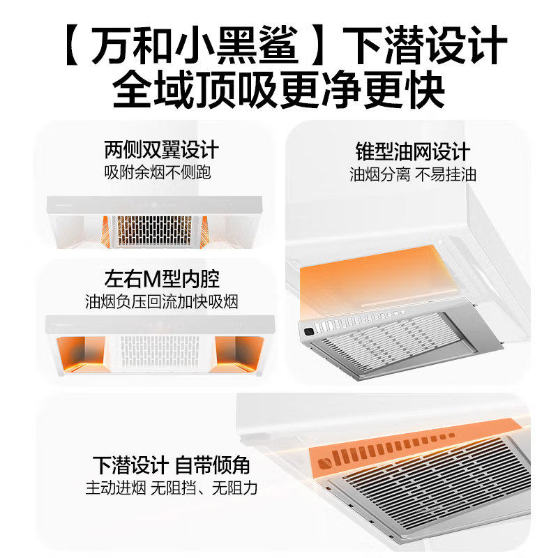 万和 [小黑鲨]一级能效 顶吸欧式抽排油烟机 吸油烟机家用自清洗27m³大吸力触控油烟机单烟机CXW-200-WX750高清大图