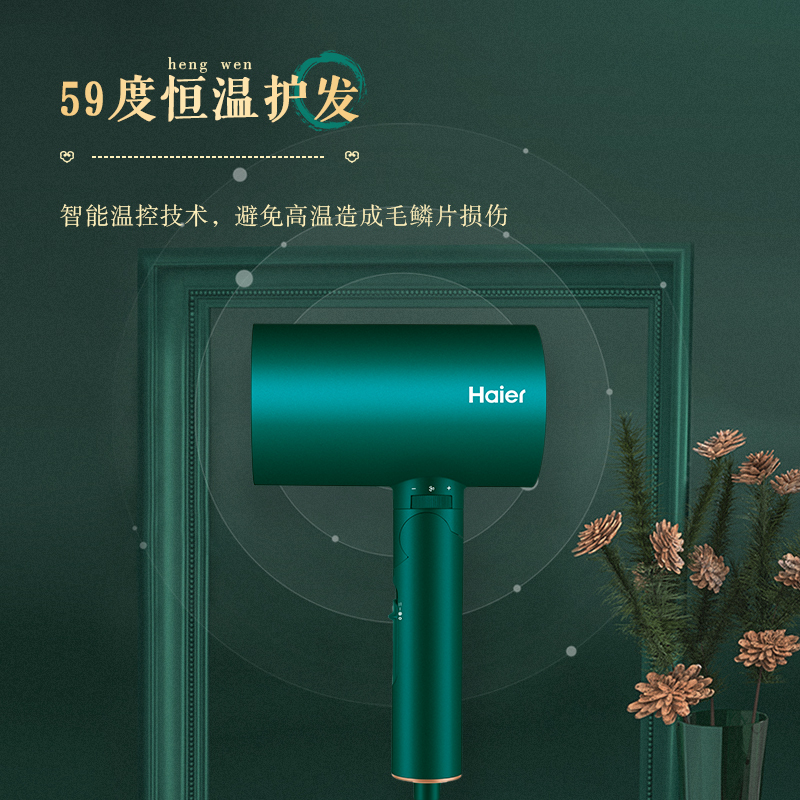 海尔(haier) 电吹风机家用千万级负离子护发可折叠低辐射恒温快干保湿小吹风筒孕妇儿童可用
