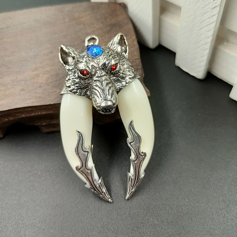 潮男百搭霸气狼王双牙吊坠项链挂件学生礼物情侣仿狼牙狗牙饰品男狼王
