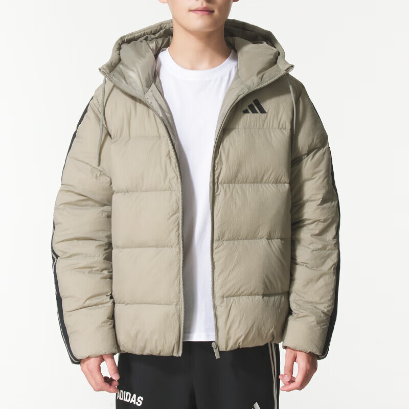 阿迪达斯 (adidas)外套男装新款运动羽绒服跑步休闲骑行防风连帽夹克KC2490 ZP KH3989/灰色 3XL