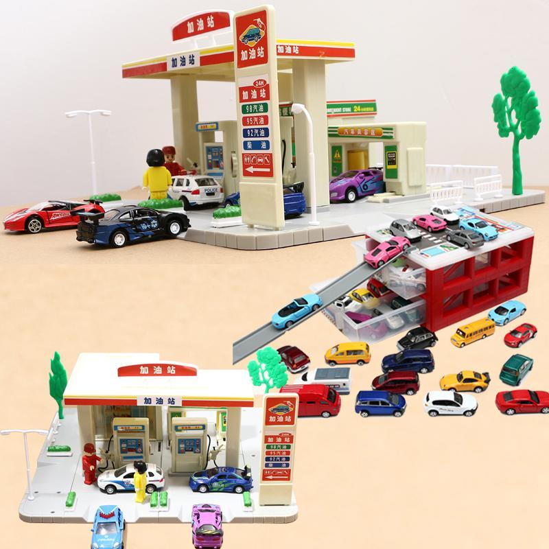 儿童玩具停车场合金汽车模型迷你车库仿真小汽车套装加油站收纳箱