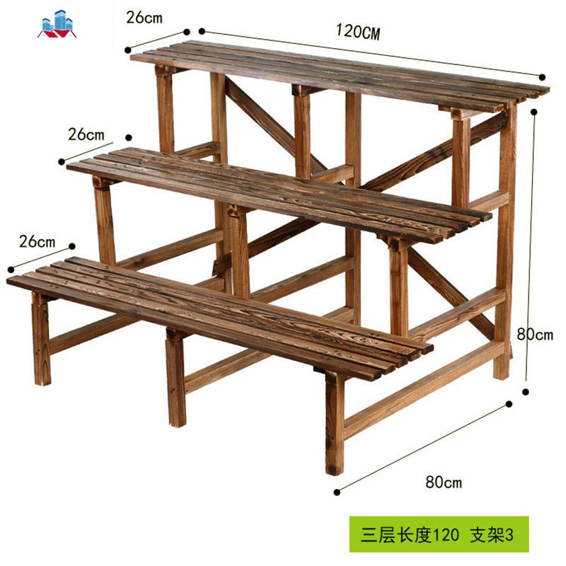 防腐木实木花架阳台置物架三层阶梯花架多层花架子多肉绿萝盆景架泰