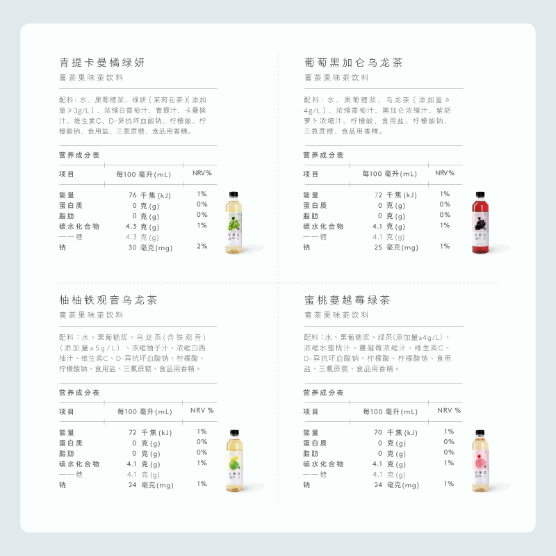 喜茶(HEYTEA)轻果茶 低糖零脂果味茶饮料整箱4口味混包*24瓶高清大图