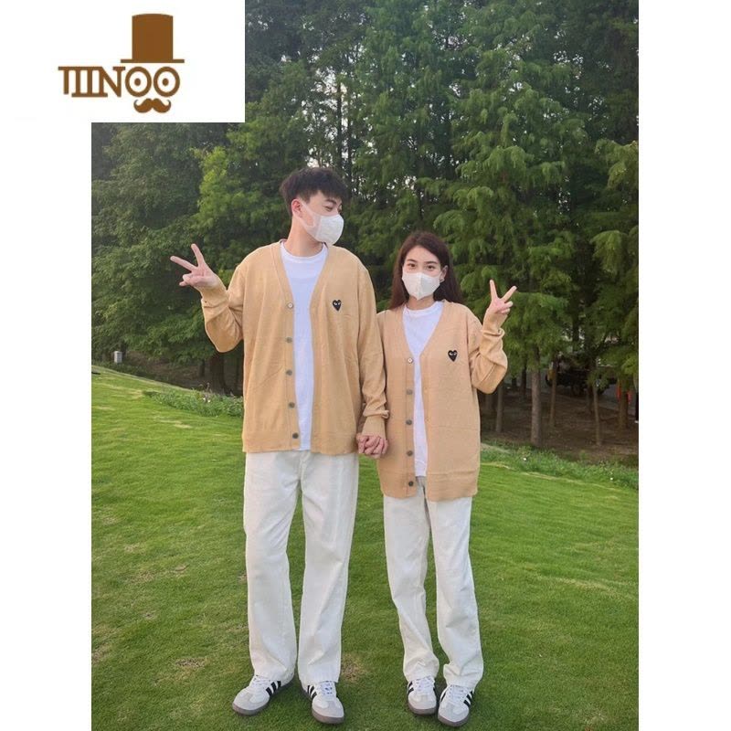 YANXUV领爱心情侣装针织衫2023新款潮流设计感纯色开衫毛衣外套男图片