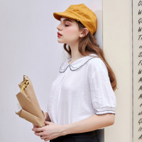 [2件1.5折价:29.9,分享商品可得券]美特斯·邦威短袖衬衫女甜美可爱娃娃领上衣休闲衬衣夏装