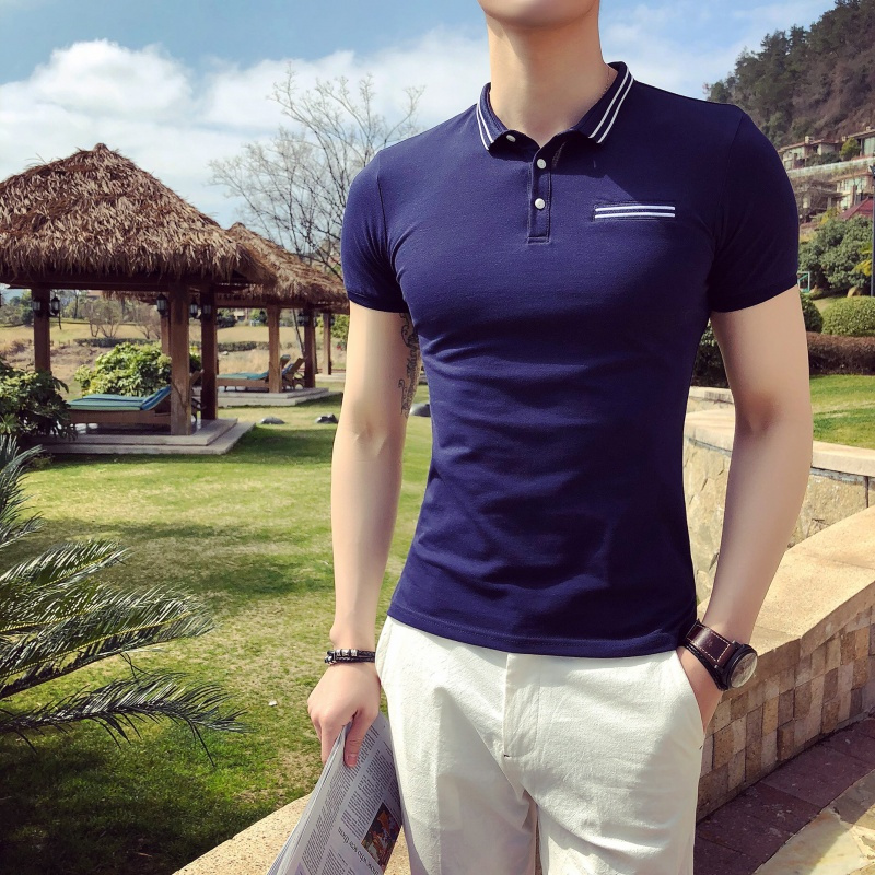 polo衫男夏款短袖T恤韩版修身款翻领打底衫青年帅气时尚休闲体恤