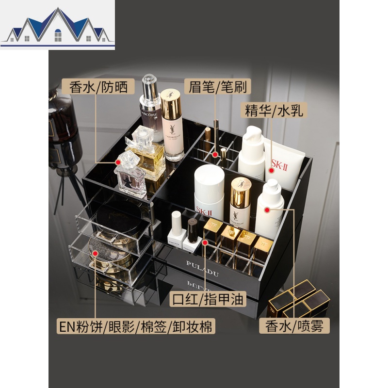 亚克力化妆品收纳盒抽屉式梳妆台家用护肤品防水置物架简约口红盒 三维工匠高清大图